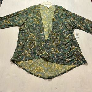 LuLaRoe Lindsay Kimono Cardigan L NWT Green Paisley Floral Open Front Cover Up
